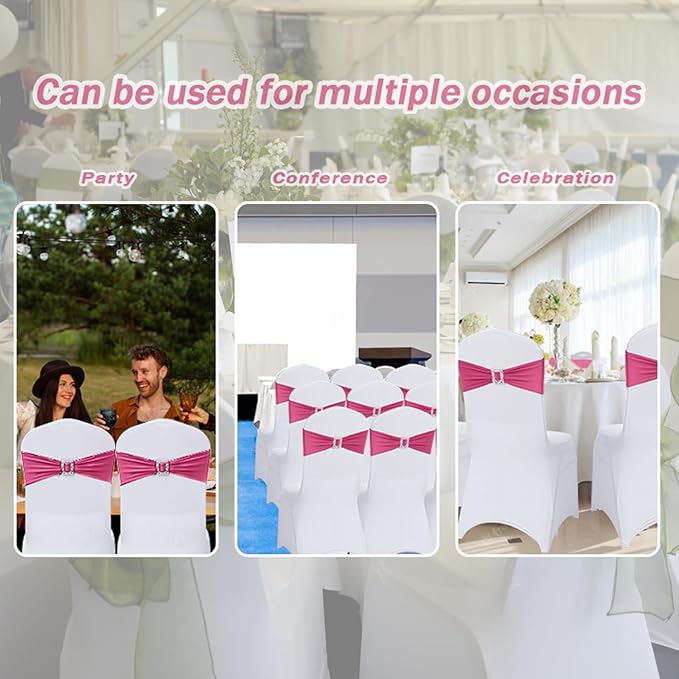 Joccun 30 PCS Spandex Chair Sashes Bows Stretch Chair Cover Band with Buckle Slider Universal Elastic Chair Ties for Wedding Banquet Party Event Decoration (Burgundy)