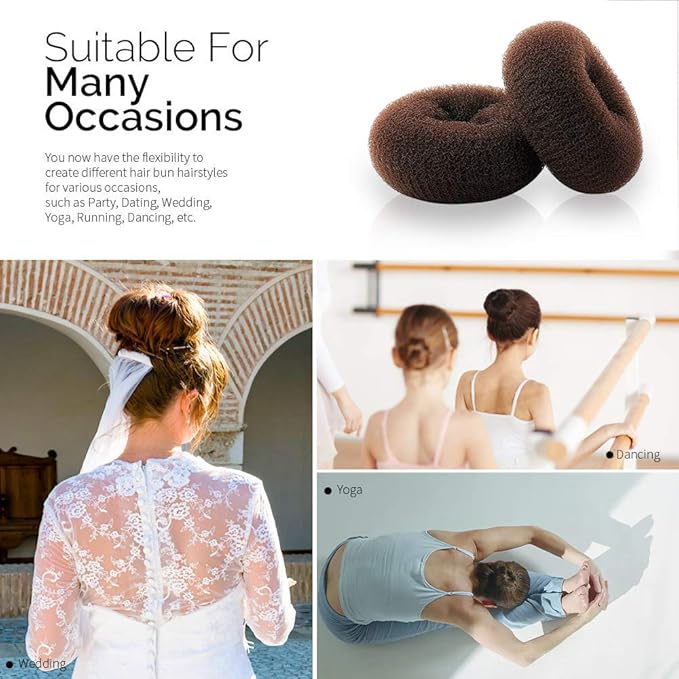 Hair Donut Bun Maker, Ring Style Bun, 2PCS Chignon Hair Increase Doughnut Shaper for Thick and Long Hair (X-Large, 4.5 Inch/Brown)
