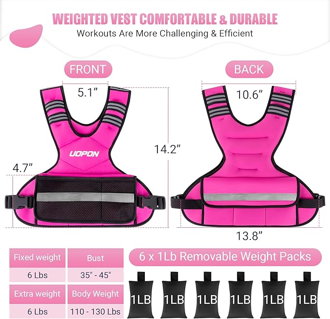 Adjustable Weighted Vest Women Men, 6-12 Lb/10-19 Lb/20-32 Lb Rucking Vest with 6 Ironsand Weights, Great Vest with Plus Pockets & Reflective Strips for Running, Walking, Workout and Strength Training
