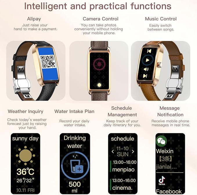 Elegant Smart Watch for Women Fitness Tracker with Step Counter Calorie Tracker Heart Rate Monitor Sleep Tracker IP68 Waterproof Activity Tracker Bracelet with AMOLED Touchscreen for iOS Android