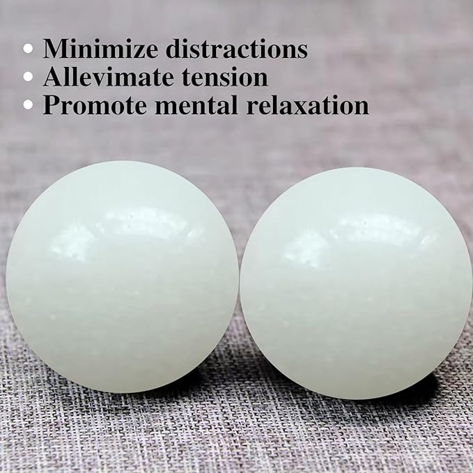 Natural Marble Baoding Chinese Meditation Balls, Stress Relief Hand Exercise Therapy Set, White Medium-1.57"