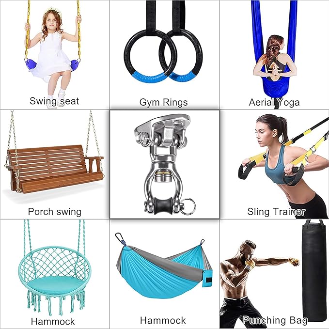 SELEWARE Heavy Duty Swing Hanger with Bearing Swivel 1200 LB Capacity Stainless Steel Swing Hook Ceiling Swing Mount Indoor Outdoor Swing Hardware for Aerial Yoga Silks Hammock Chairs Heavy Bag