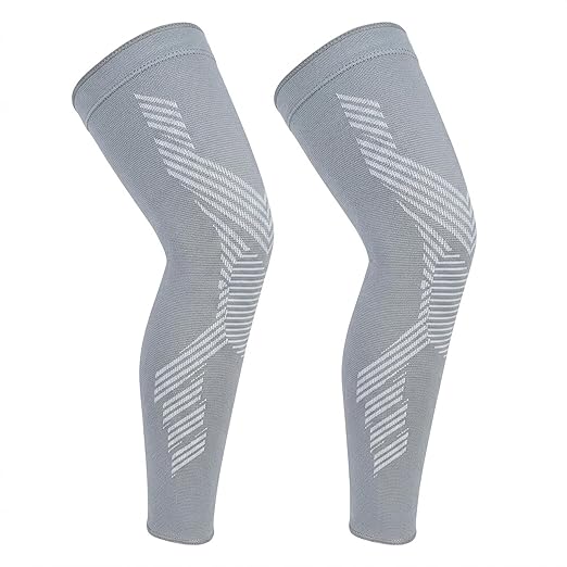 NuCamper Full Leg Compression Sleeves for Men and Women,2 Pack Legs Sleeves Long Knee Brace Support for Running, Basketball, Cycling, Workout, Sports - Gray,XL