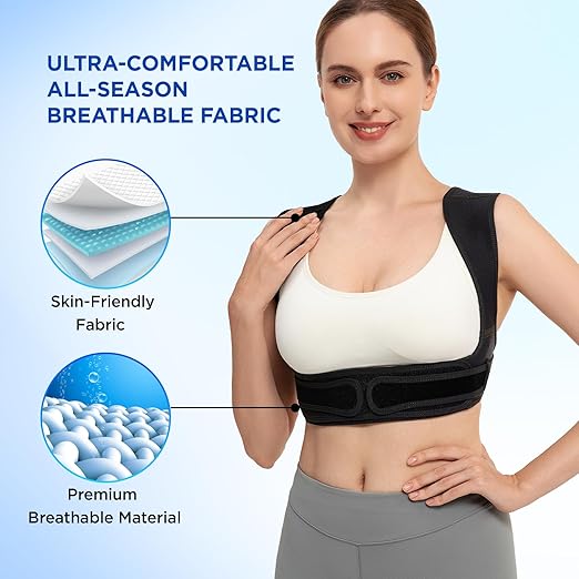 Vicorrect Posture Corrector for Women and Men, Adjustable Upper Back Brace for Clavicle Support and Providing Pain Relief from Neck, Shoulder, and Upper Back (Black, Small/Medium)