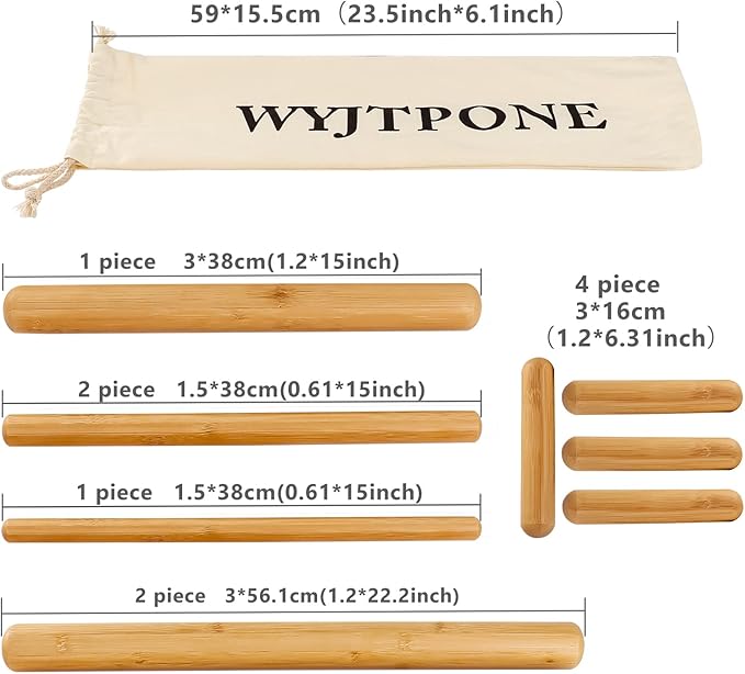 Bamboo Massage Stick Sets for Body Shaping, Massage Roller Sticks, Guasha Massage Sticks,Bamboo Therapy Massage Tools for Relax Muscles (10)