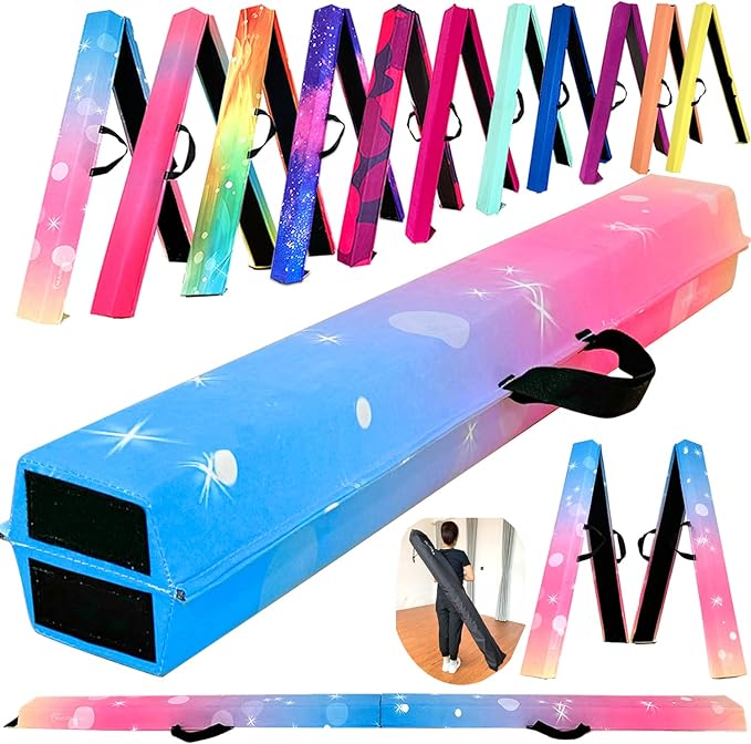MARFULA 6 FT / 8 FT / 9 FT Folding Gymnastics Beam Foam Balance Floor Beam - Extra Firm - Suede Cover - Anti Slip Bottom with Carry Bag for Kids/Adults Home Use