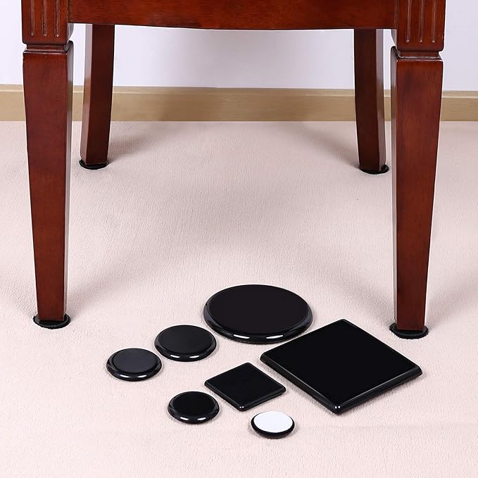 Ezprotekt Furniture Sliders for Carpet, 2.5 inch Square Self Adhesive Furniture Movers Sliders for Carpet, 16 Pcs Self Stick Furniture Moving Pads for Chair Table Desk Bed Sofa Couch (Black)