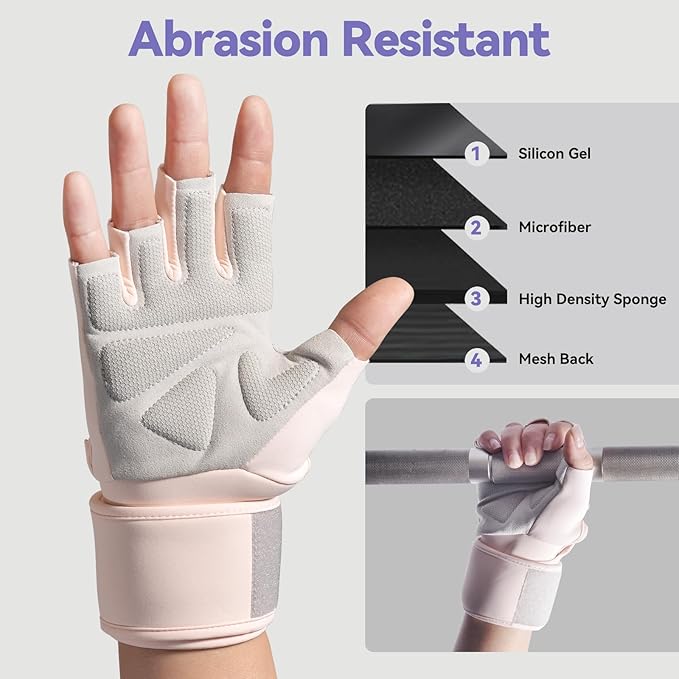 Workout Gloves for Men and Women, Gym Weight Lifting Padded Gloves with Wrist Wrap Support, Full Palm Protection & Extra Grips, for Weightlifting, Exercise, Cross Training, Fitness, Pull-Up