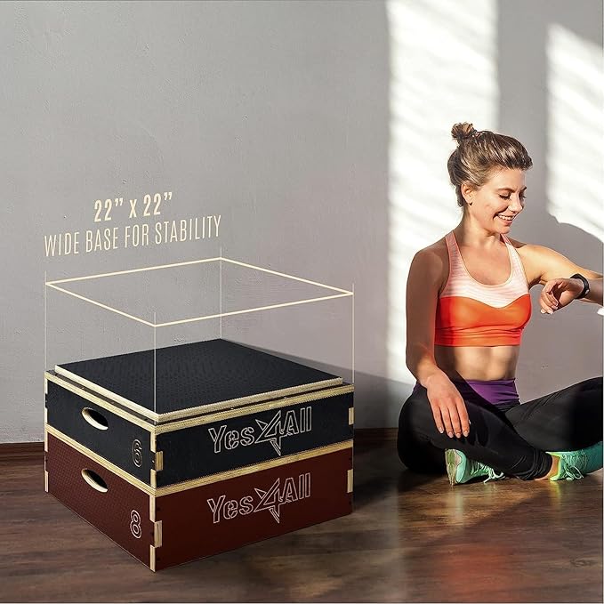 Yes4All 3 in 1 Wooden Plyo Box, Plyometric Box Platform for Jump Training, Jump Boxes for Home Gym Exercise and Outdoor Workout