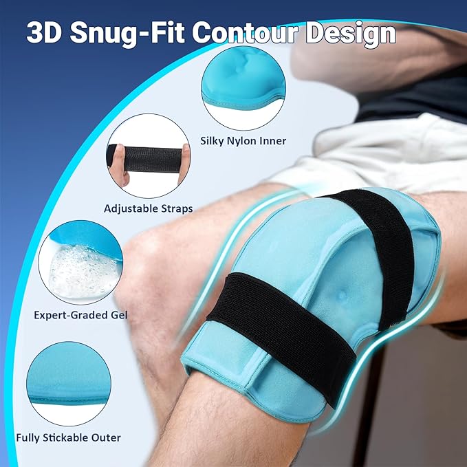Comfytemp 3D Knee Ice Pack Wrap for Injury Reusable Gel, Knee Cold Pad Brace, Hot Cold Therapy for Meniscus Tear, Leg Pain, Knees Replacement Sleeve, Arthritis, Muscle Recovery, After Surgery Use