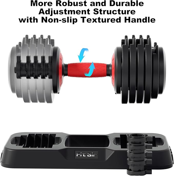 Adjustable Dumbbell Set, 10-in-1 25LB/55LB Ajustable Dumbbells with Safe Locking System, Enclosed Storage Tray, 1 Sec Fast Adjustment, Comfortable Non-Slip Textured Grip, Suitable for Home Gym Workouts Men and Women