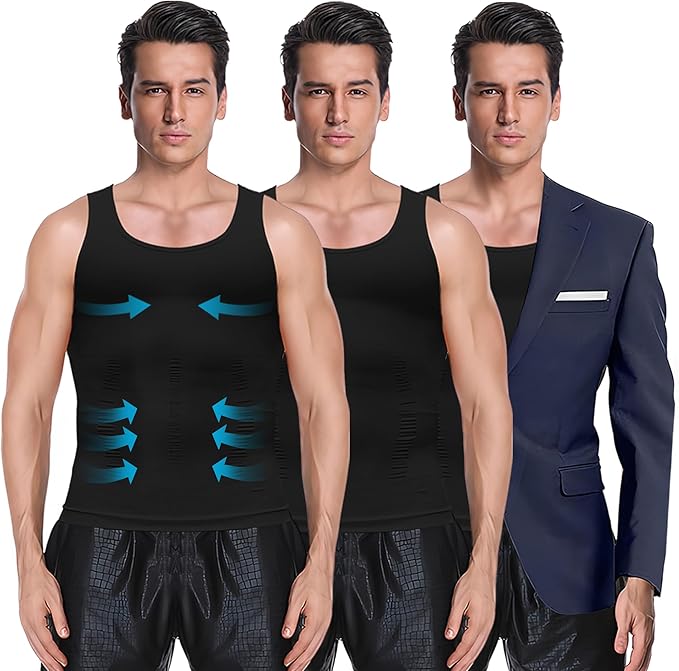 MEETYOO 1/2/3 Pack Men's Shaper Slimming Tank Top Athletic Compression Shirt with Sleeveless Undershirts for Men