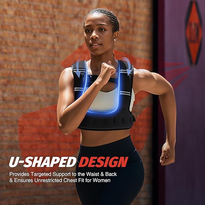 ZELUS Weighted Vest for Women Men, 6/8/12/16/20LB U-Shaped Ergonomic for Even Weight Distribution, Odorless Workout Vest with SGS Certification, Arm Pocket & Back Mesh Pouch for Training & Running