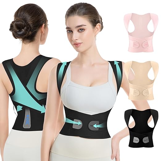 babaka Posture Corrector for Women, Invisible Lightweight Adjustable Back Brace for Upper and Lower Back Pain Relief, Hunchback, Hump, Scoliosis, Thoracic, Spine Corrector Under Clothes (Black, Medium, Waist: 29''-35'')