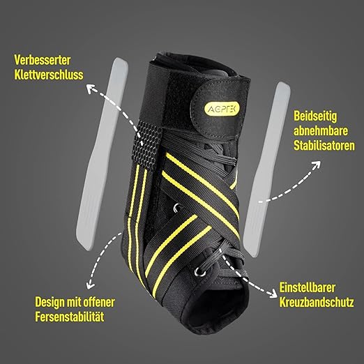 AGPTEK Ankle Brace for Women Men, Adjustable Lace-Up Ankle Support with Removable Splints for Sprained Ankle, Injury Recovery, Ankle Stabilizer Wrap for Basketball Volleyball Sports, Yellow, M