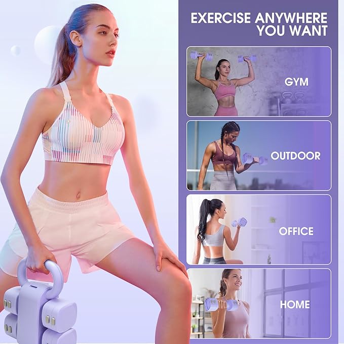 Adjustable 2-in-1 Convertible Kettlebell & Dumbbells Set, 4 in 1 Free Weights Dumbbell Set of 2, Each 2.2 3.3 4.4 5.5lb Quick Change Women Dumbbell Set for Home Exercise Training