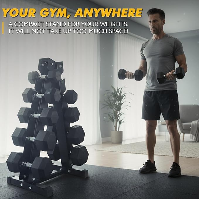 RitFit 250LB/300LB/350LB/550LB/650LB Rubber Hex Dumbbell Sets with Weights Rack, Multiple Color Choices Available, Great Gym Equipment for Home, Strength Training, Workouts