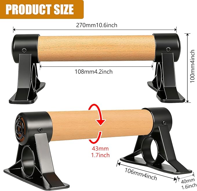 Solid Wooden Parallettes Bars, Anti-Slip Calisthenics Handstand Bars with Sturdy Metal Brackets, 800 LBS Weight Capacity for Fitness & Floor Workouts