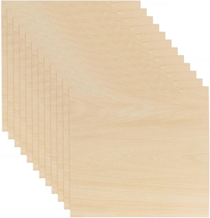 12 Pack Basswood Sheets 1/8 x 12 x 12 Inch Plywood Board, Thin Natural Unfinished Wood for Crafts, Hobby, Model Making, Wood Burning and Laser Projects
