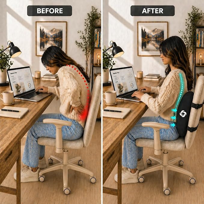 Samsonite Lumbar Support Pillow for Office Chair, Lower Back Support for Car, Back Pillow Desk Chair Cushion with Memory Foam, Improved Posture Backrest