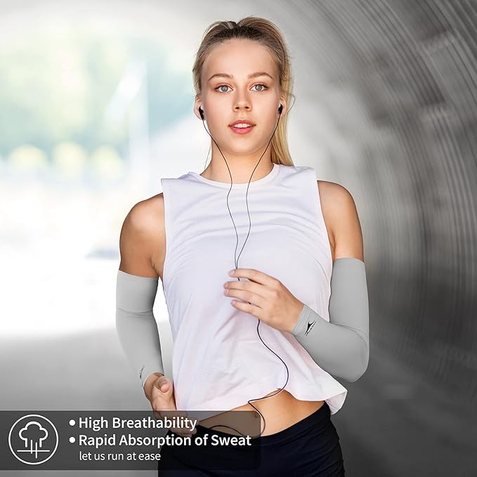 Achiou Cooling Ice Silk Arm Sleeves, Summer UV Sun Protection Compression Sleeves UPF 50+ for Women Volleyball Youth Sports