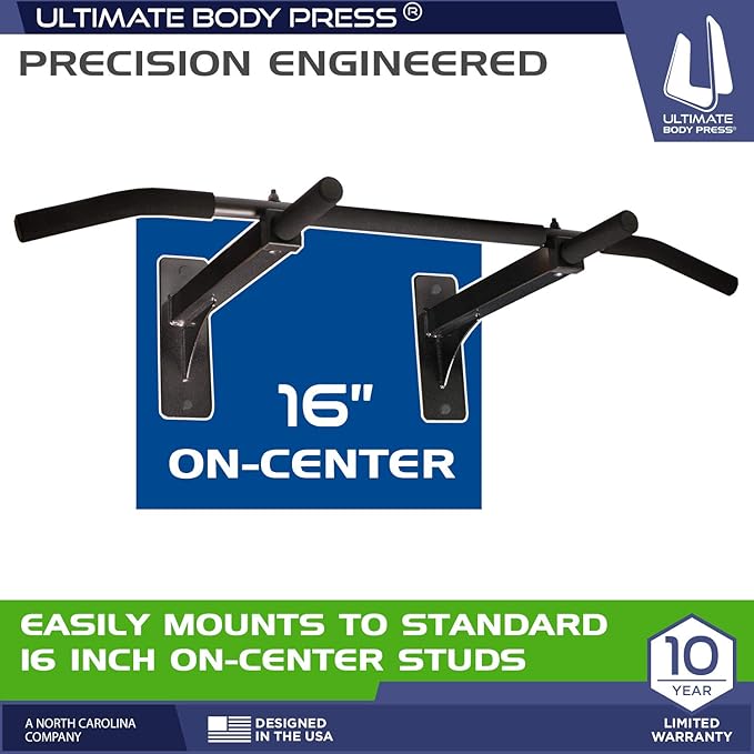 Wall Mount Pull Up Bar with Extra Clearance, Fits 16" Studs by Ultimate Body Press