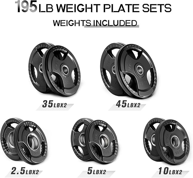 RitFit Weight Plates for Barbell, 2-Inch Olympic Rubber Grip Plates for Weightlifting and Strength Training in Home & Gym, Single, Pair and Sets
