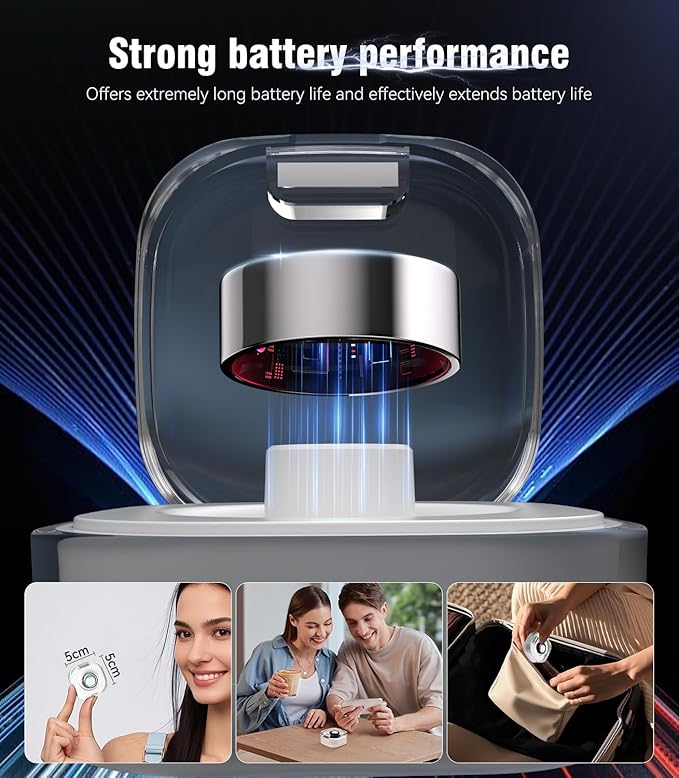 8.0 Smart Ring and Charging Case【Industry First – 0 Measurement Error】【IP68 Waterproof】 2025 Smart Ring for Women & Men for Sleep Tracking Wearable Device,Fitness Ring Sliver 8#