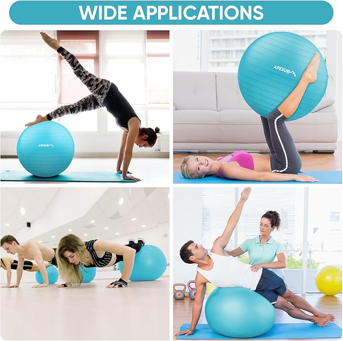 APEXUP Yoga Ball Exercise Ball Anti Slip Heavy Duty for Fitness, Balance & Core Workout, Balance Training, Pregnancy & Physical Therapy, 5 Sizes