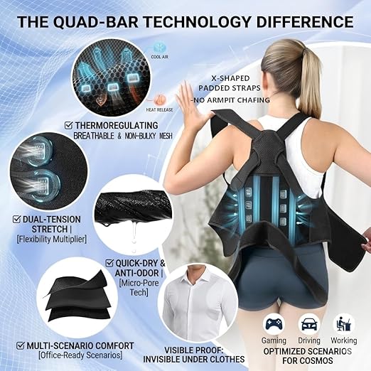 Back Brace Posture Corrector for Women and Men Upper Back Support for Neck, Shoulder & Back Pain Relief, and Better Scoliosis Hunchback Support, Comfortable Adjustable Spine Support for Office, Work and Home（Black/Small)