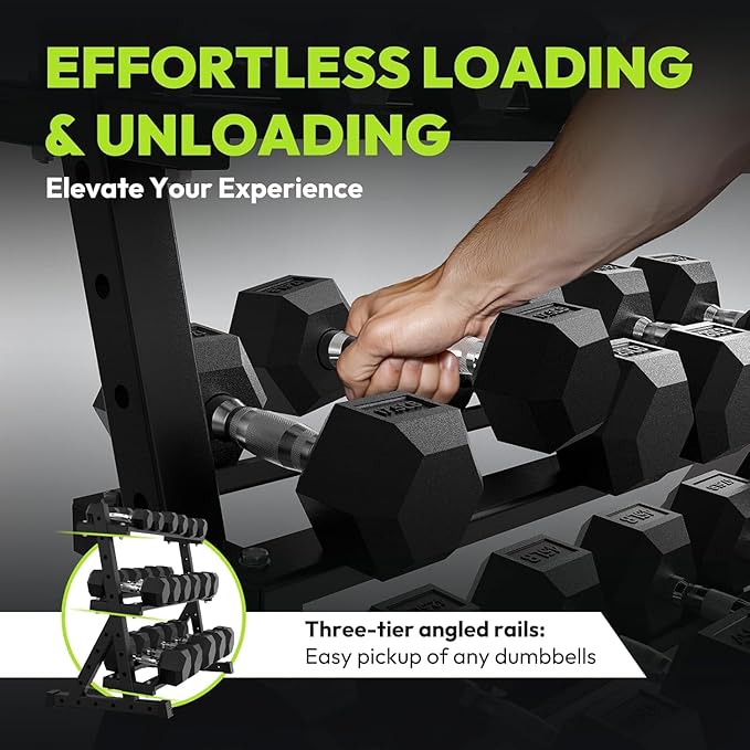 HANDBODE Hex Dumbbell Set with Rack, 300-840 lb Rubber Coated Fixed Weights Sets with Heavy Duty Storage Stand, Hexagon Shape for Stable Placement, Home Gym Equipment for Strength Training
