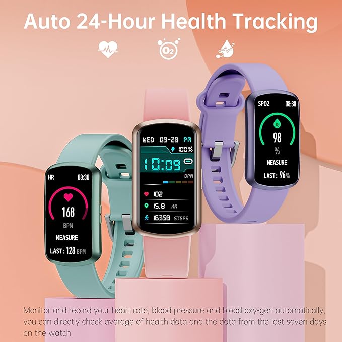Health Fitness Tracker with 24/7 Heart Rate, Smart Watch with Blood Pressure and Blood Oxygen Monitor, Bulit-in 120+ Sport Mode, Sleep Tracking Waterproof Activity Tracker for Women Men (Deep Pink)