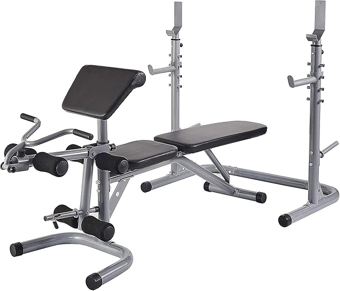BalanceFrom RS 60 Multifunctional Workout Station Adjustable Olympic Workout Bench with Squat Rack, Leg Extension, Preacher Curl, and Weight Storage, 800-Pound Capacity, Gray