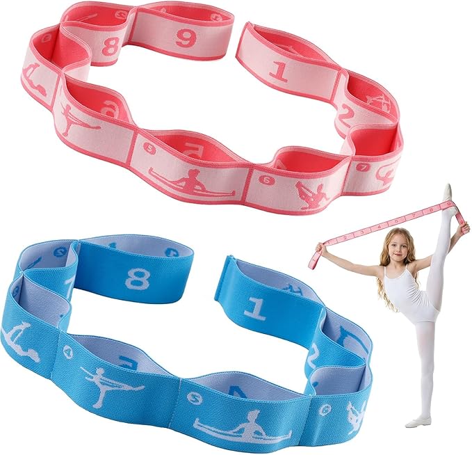 Slim Panda 2 PCS Kids Dance Stretch Strap,Multi-Loop Elastic Strap for Ballet, Latin, Gymnastics, Yoga, Children Flexibility Training & Exercise Resistance Yoga Band