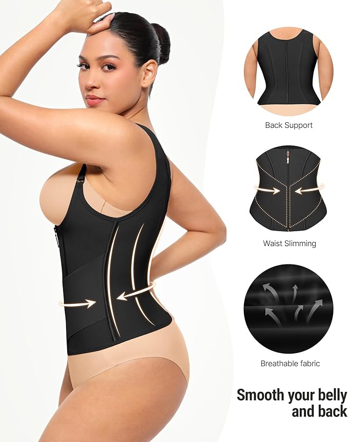 FeelinGirl Waist Trainer Vest for Women Tummy Control Corset Body Shaper Back Support Adjustable Straps Workout Faja