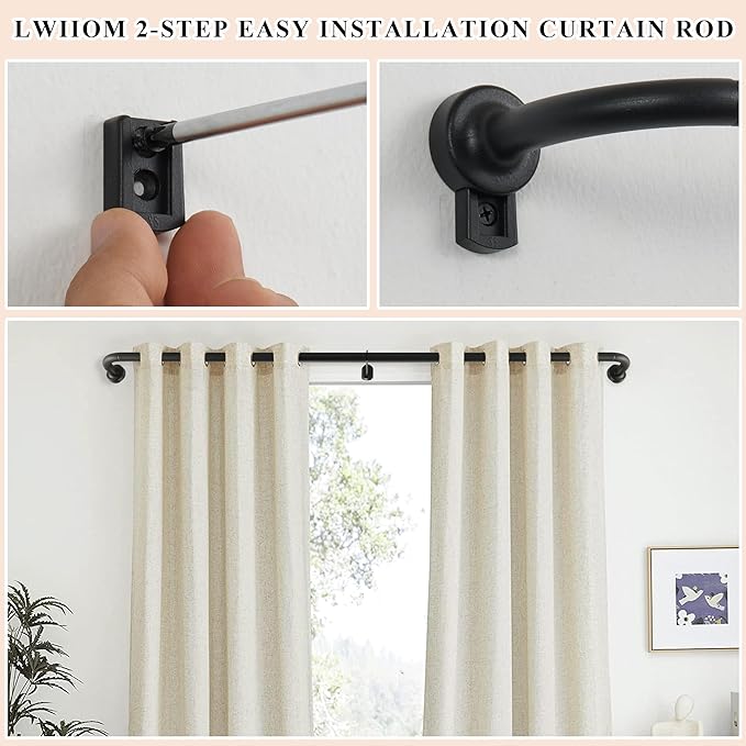 Black Curtain Rods 2 Pack,1 Inch Disc Curtain Rods for Windows 48 to 88",Blackout Wrap Around Curtain Rod with Aluminum Finials and Brackets,No Screw Disassembly Adjustable Curved Curtain Rod