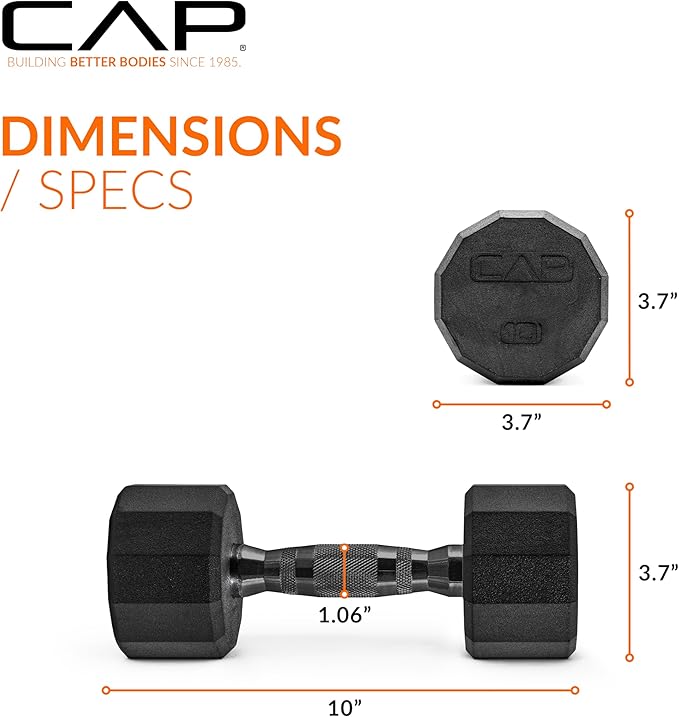 CAP Barbell Coated Hex Dumbbell Weight - Single | 10-120 lbs | Multiple Options