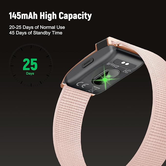 Fitness Trackers Smart Wristband With Hidden Screen(Wrist-Raise Screen Activation)Activity & Sleep Tracker with Heart Rate/HRV/Blood Oxygen, Vibration Alerts, Free APP (Rose Gold, Universal Size)