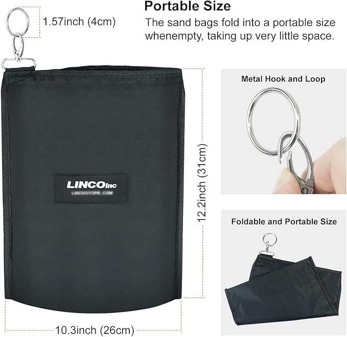 LINCO Sandbag Photography Weight Bag 4pcs with Hook Up and Metal Rings (Black)