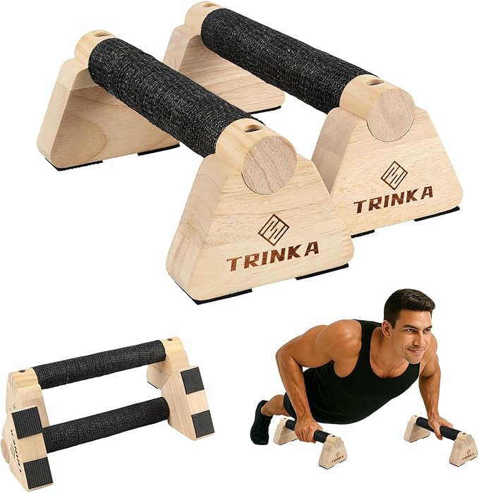Wooden Parallettes Push Up Bars, 2 PCS Wood Calisthenics Bars with Non-Slip Base, Pushup Handles for Floor Home Fitness, Workout Equipment for Men and Women Strength Training