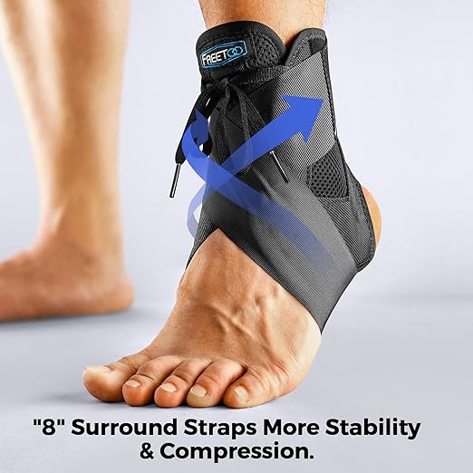 FREETOO Ankle Brace Maximum Metal Support for Men & Women, Compression Foot Support for Sprained Ankle, Plantar Fasciitis,Injury Recovery, Lace up Ankle Support for Running Volleyball Left/Right