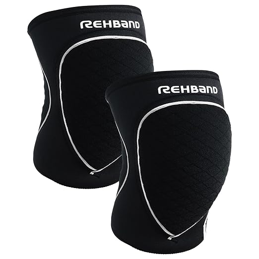 Rehband Knee Pads for Volleyball, Handball & Indoor Sports, Neoprene Knee Sleeve Protector, Comfortable & Snug Fit, Shock-absorbing Sports Knee Pads Unisex, Colour:Black - 1 Pair, Size:X-Small
