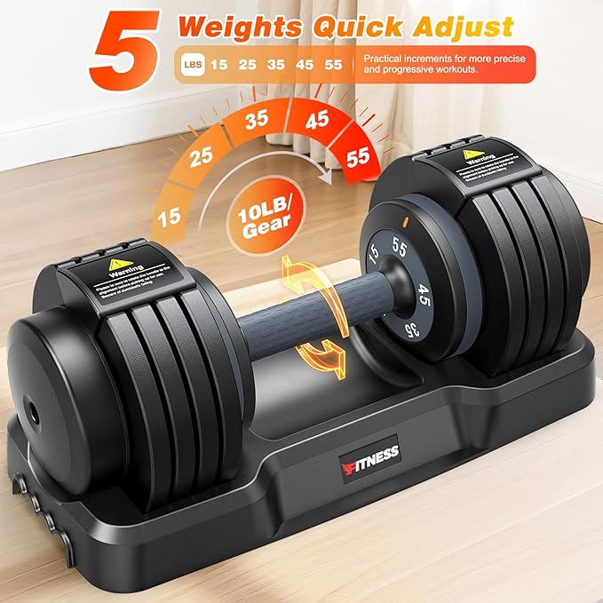 XDDIAS Adjustable Dumbbell Set of 2, 25/55/80LB Dumbbell Set-Fast Adjust Weights Set, 5/10/16 in 1 Free Weights Dumbbells Set with Anti-Slip Metal Handle, Compact Size for Men/Women Home Gym Equipment