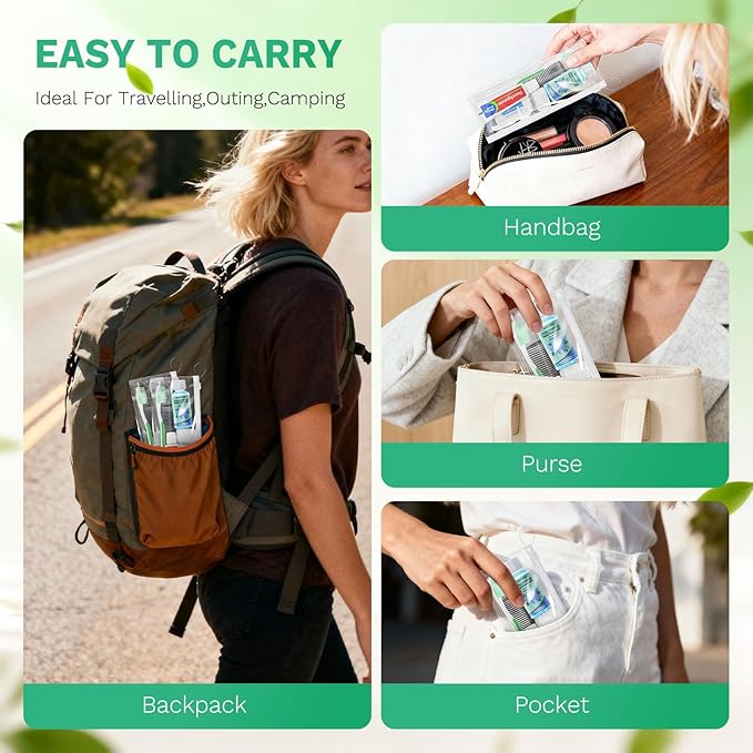 10 Set Personal Care Travel Toiletries Sets Bulk,8-IN-1 Disposable Toothbrushes with Toothpaste and Floss,Mouthwash,Comb,Soap,Cover,Zip Bag Toiletry Travel Toothbrush Kit for Homeless,Hotel,Charity
