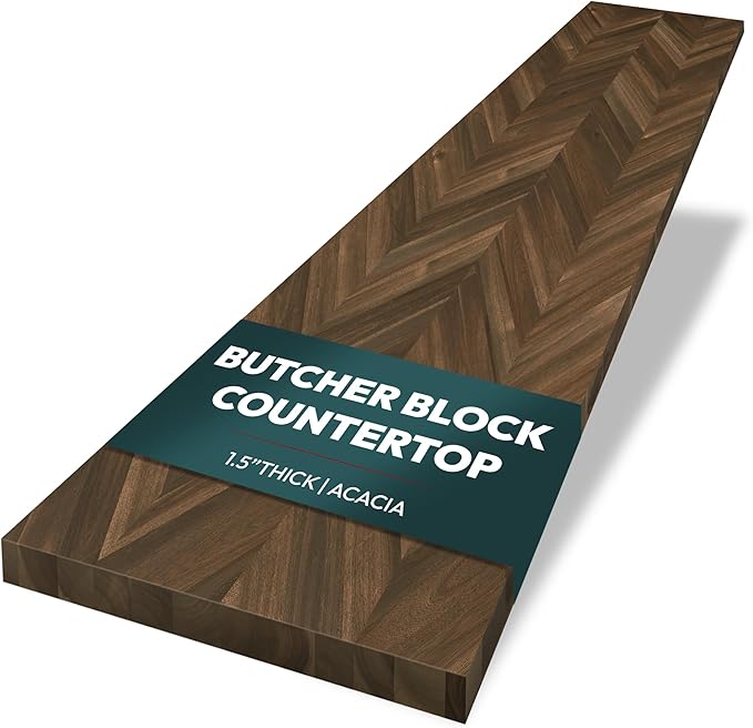 Howizz Chevron Butcher Block Countertop 60 x 30 x 1.5 Inches - Dark Walnut Acacia Solid Wood Table Top for Desk Top, Workbench Top, Kitchen Countertop