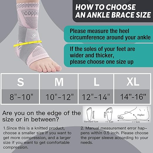 INDEEMAX Ankle Brace for Women & Men, Ankle Compression Sleeve Support Copper Infused Ankle Brace for Sprained Ankle, Plantar Fasciitis Sports, Achilles Tendonitis Pain Relief, Pink Silver, S