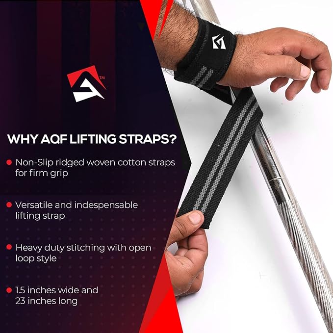 AQF Lifting Wrist Straps for Weightlifting, Powerlifting & Deadlifts – 23” Neoprene Padded Cotton Straps for Strength Training & Gym Workouts - Maximum Grip Support for Men & Women