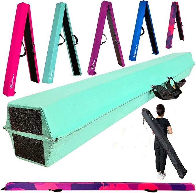 MARFULA 6 FT / 8 FT / 9 FT Folding Gymnastics Beam Foam Balance Floor Beam - Extra Firm - Suede Cover - Anti Slip Bottom with Carry Bag for Kids/Adults Home Use