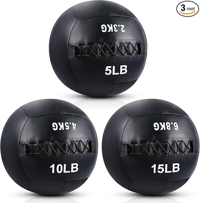 Lunmon Soft Wall Medicine Ball for Exercise Fitness Slam Weighted Med Ball with Non Slip Grip for Slamming Workout Strength Conditioning Core Training Lunge and Partner Toss