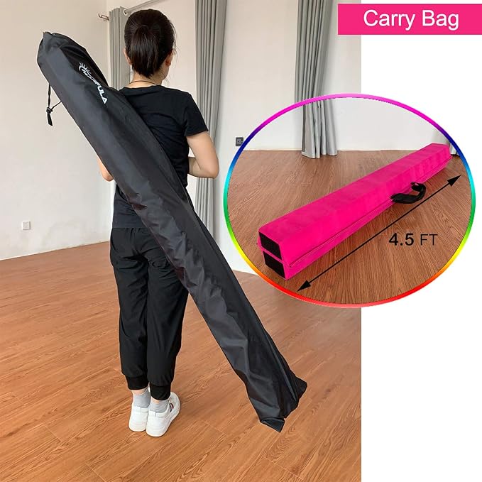 MARFULA 6 FT / 8 FT / 9 FT Folding Gymnastics Beam Foam Balance Floor Beam - Extra Firm - Suede Cover - Anti Slip Bottom with Carry Bag for Kids/Adults Home Use